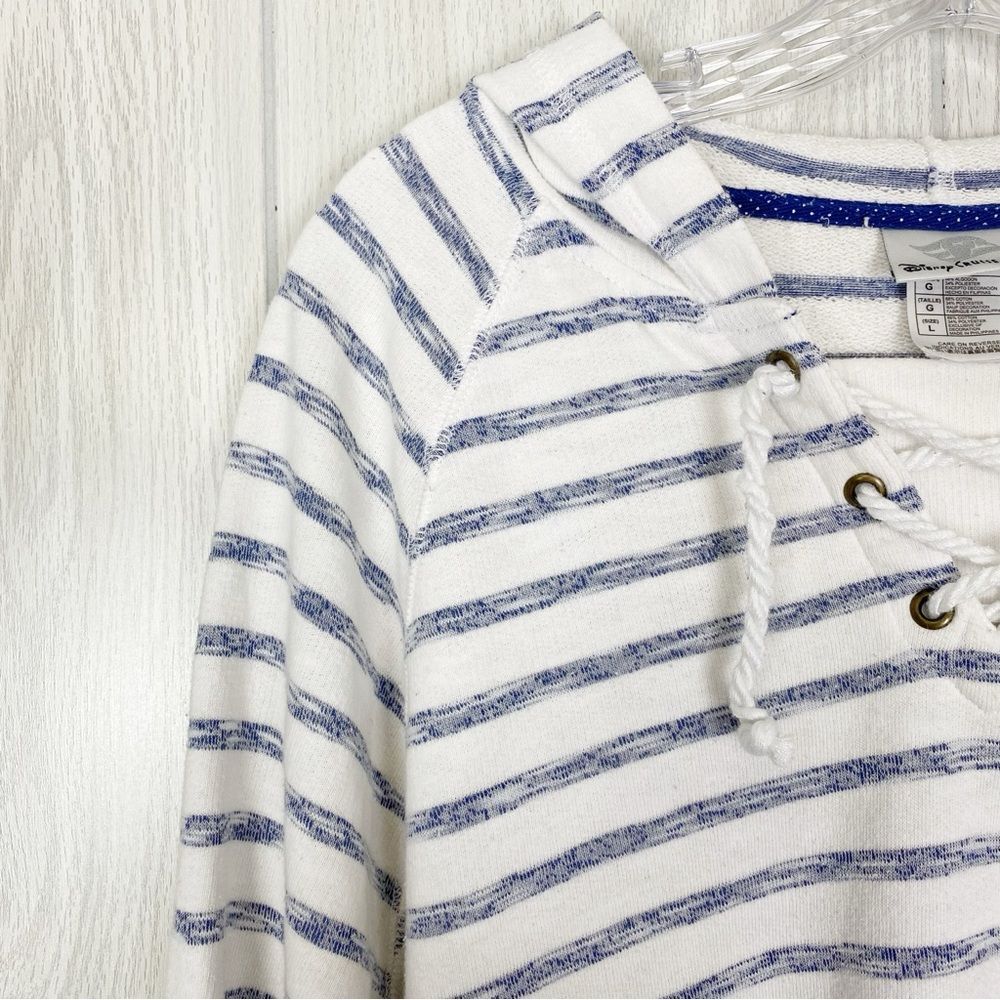 Disney White and Blue Striped Lace-Up Hoodie Sweatshirt - Picture 5 of 12